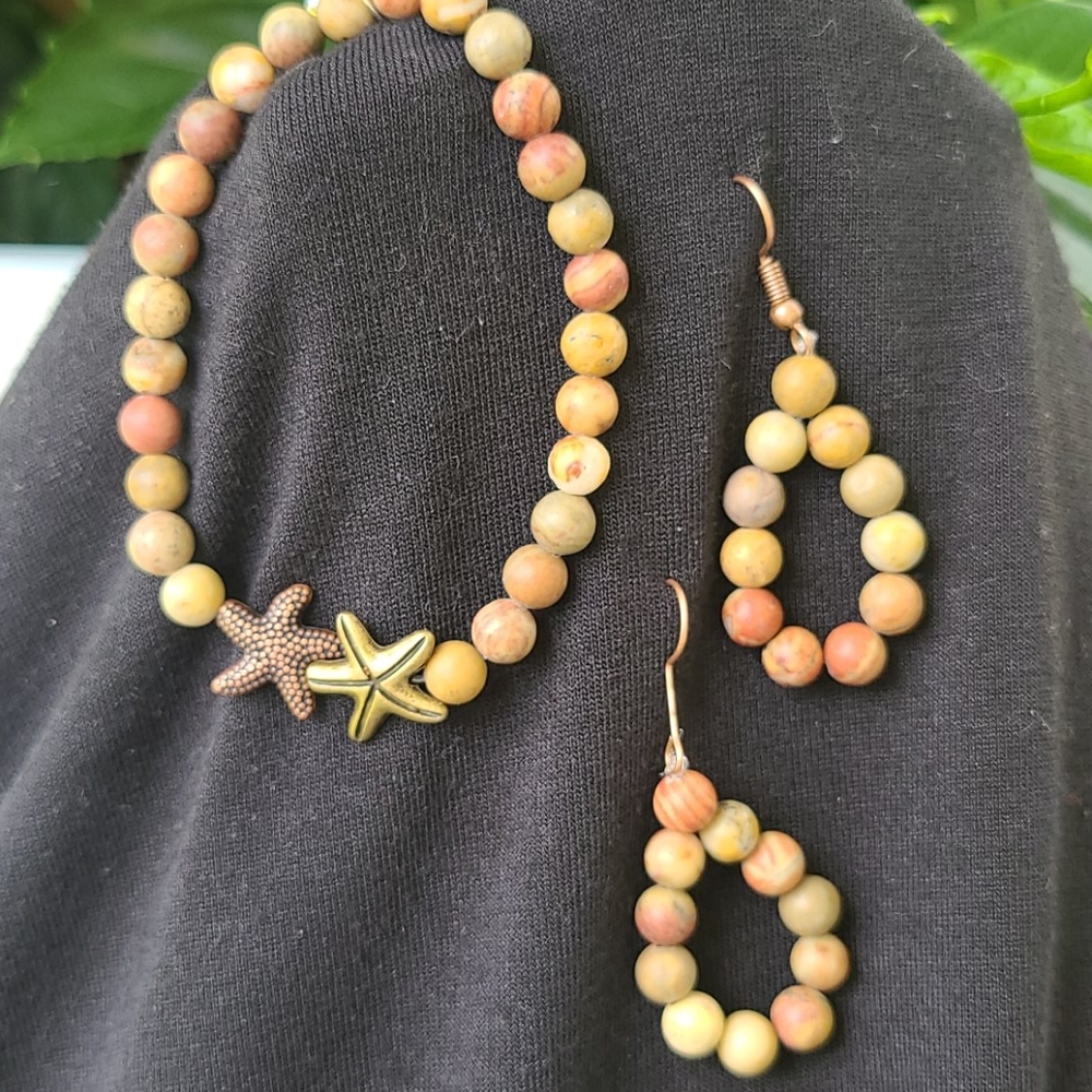 Boho beachy beaded elastic bracelet and earrings